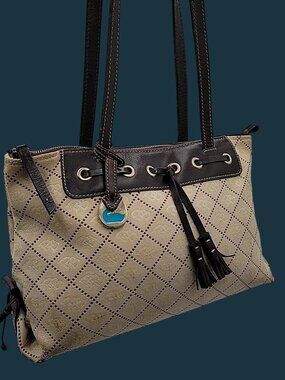 Vintage Dooney & Bourke Signature Tassel Tote Bag Jacquard Monogram Satchel
